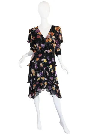 1970s Holly Harp Tiered Silk Print Dress