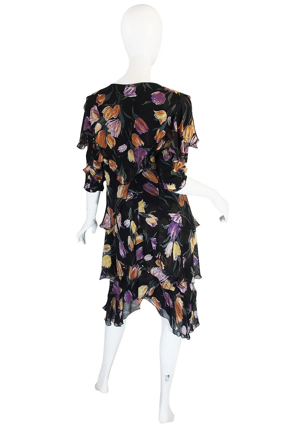 1970s Holly Harp Tiered Silk Print Dress