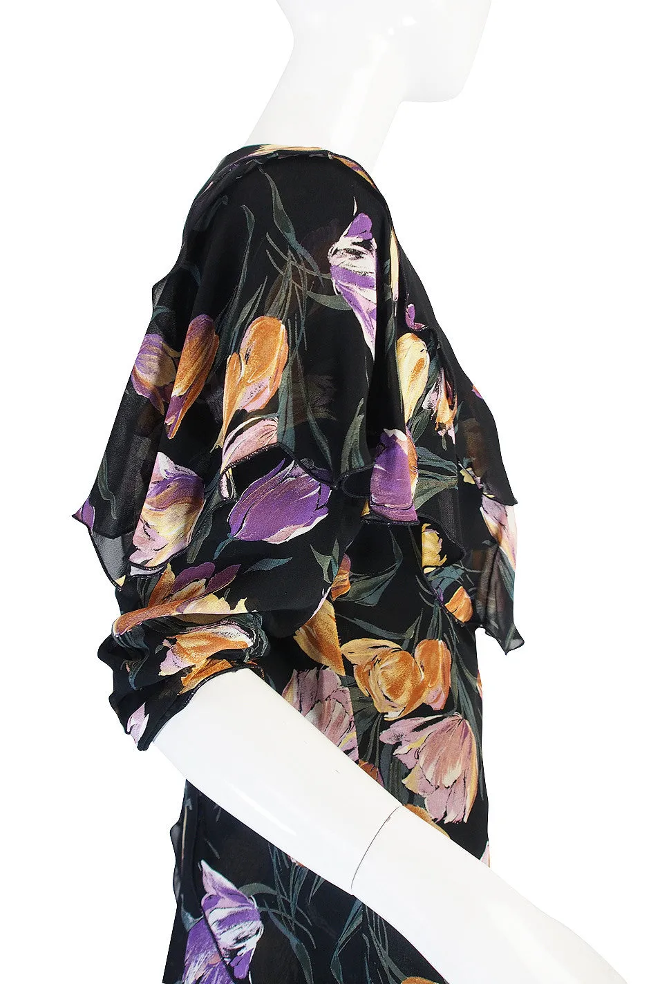 1970s Holly Harp Tiered Silk Print Dress