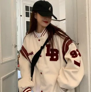 2021 spring and autumn new loose baseball uniform mid length jacket