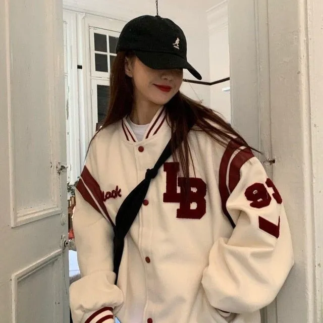 2021 spring and autumn new loose baseball uniform mid length jacket