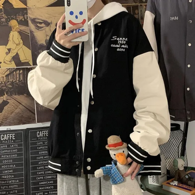 2021 spring and autumn new loose baseball uniform mid length jacket