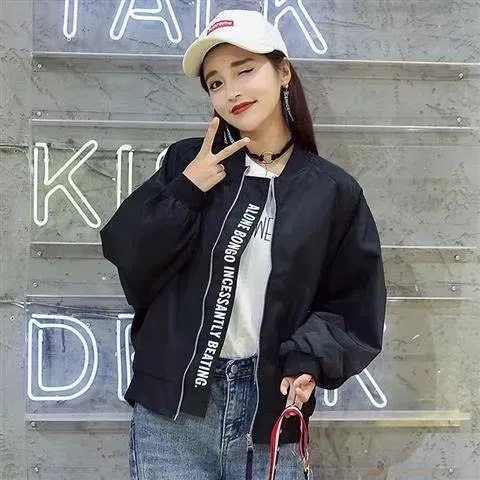 2021 spring and autumn new loose baseball uniform mid length jacket