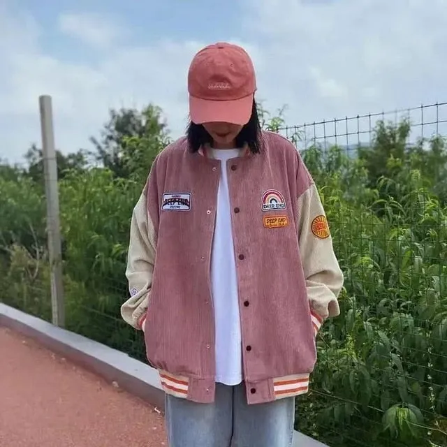 2021 spring and autumn new loose baseball uniform mid length jacket