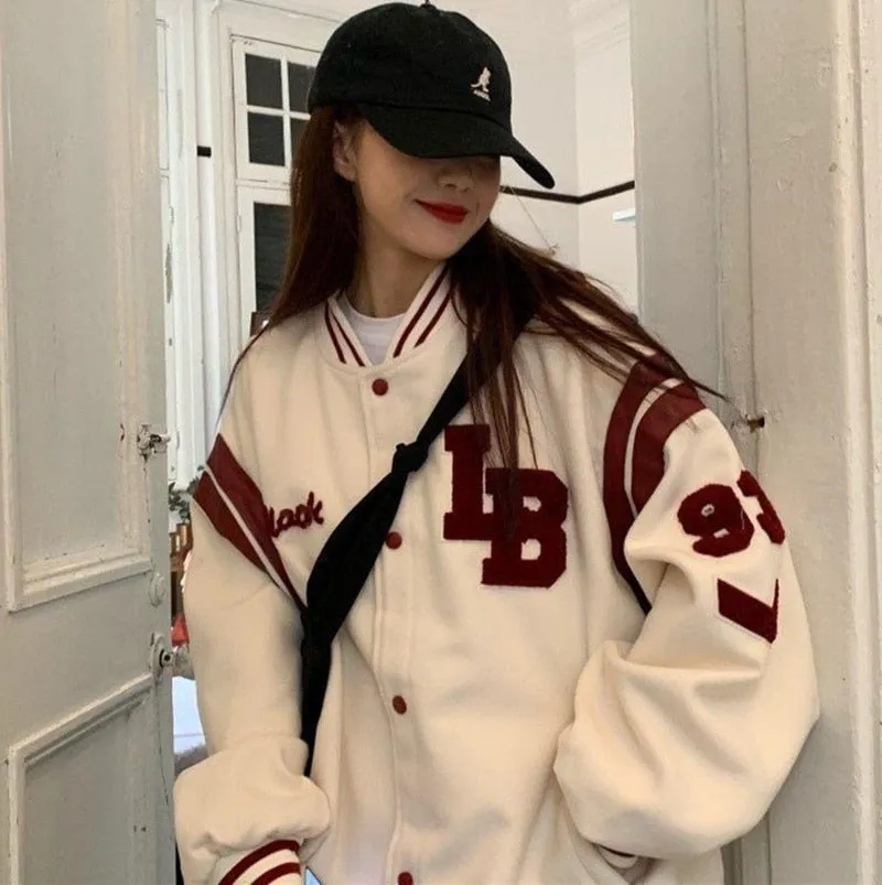 2021 spring and autumn new loose baseball uniform mid length jacket