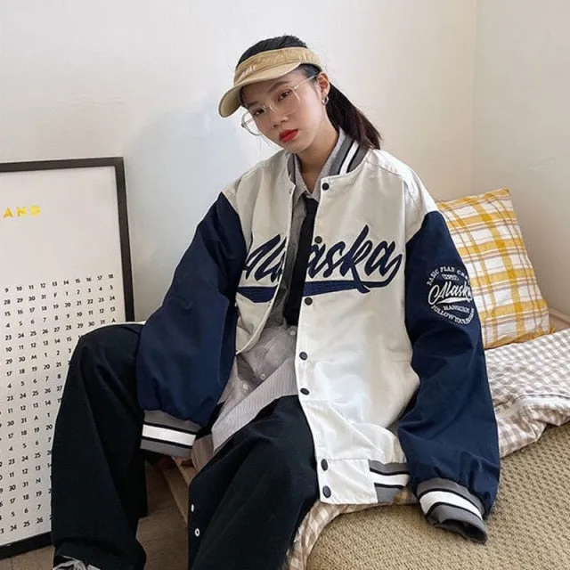 2021 spring and autumn new loose baseball uniform mid length jacket