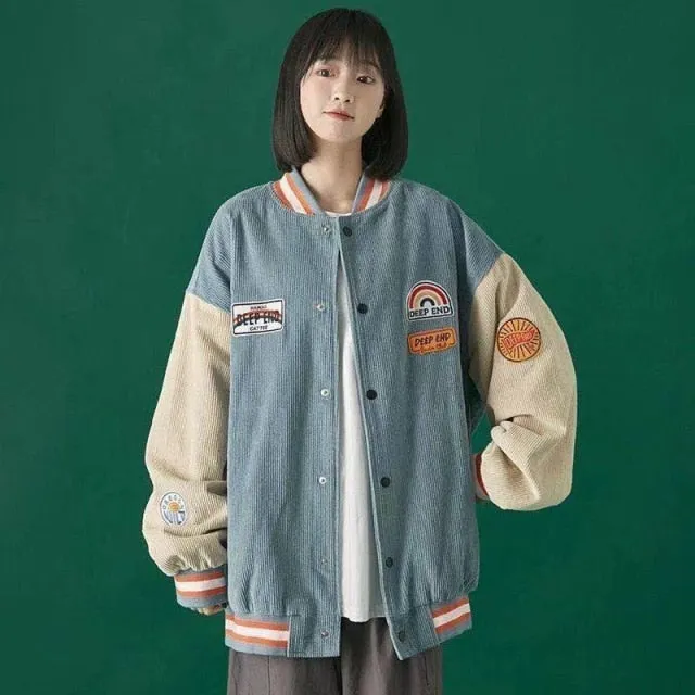 2021 spring and autumn new loose baseball uniform mid length jacket
