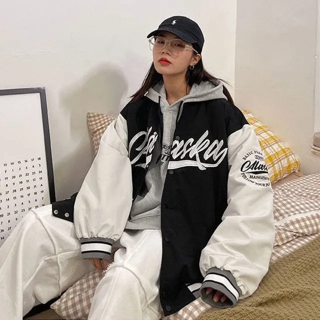 2021 spring and autumn new loose baseball uniform mid length jacket