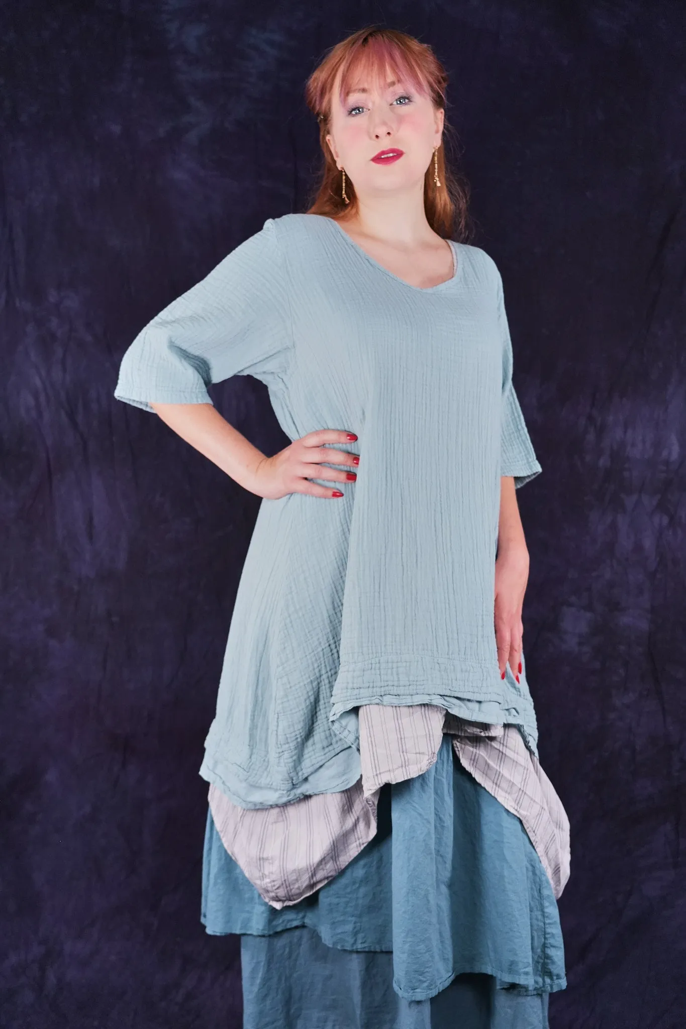 2372 Gauze Tier Tunic W/ Lawn Tier Early Sky