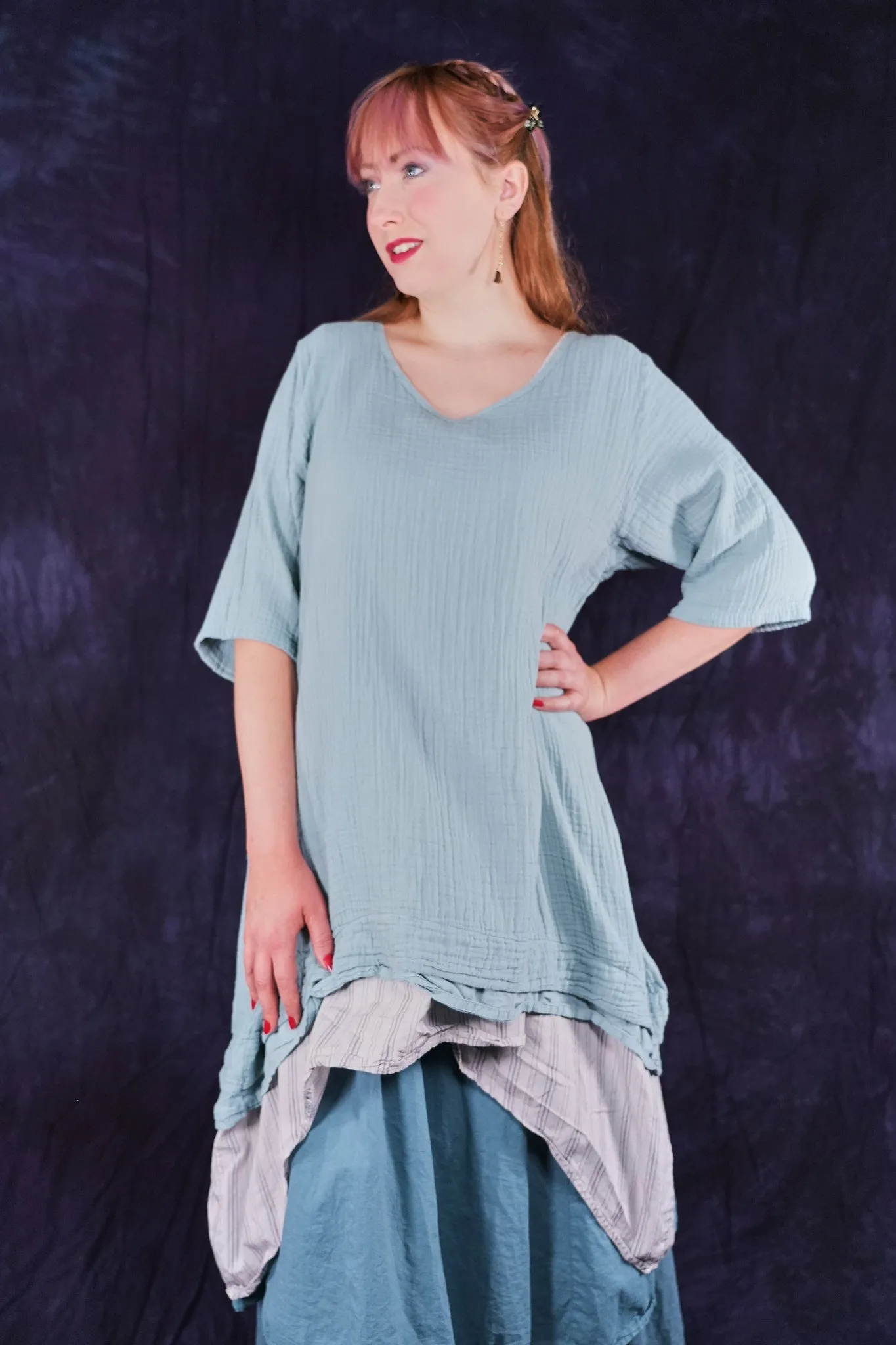 2372 Gauze Tier Tunic W/ Lawn Tier Early Sky