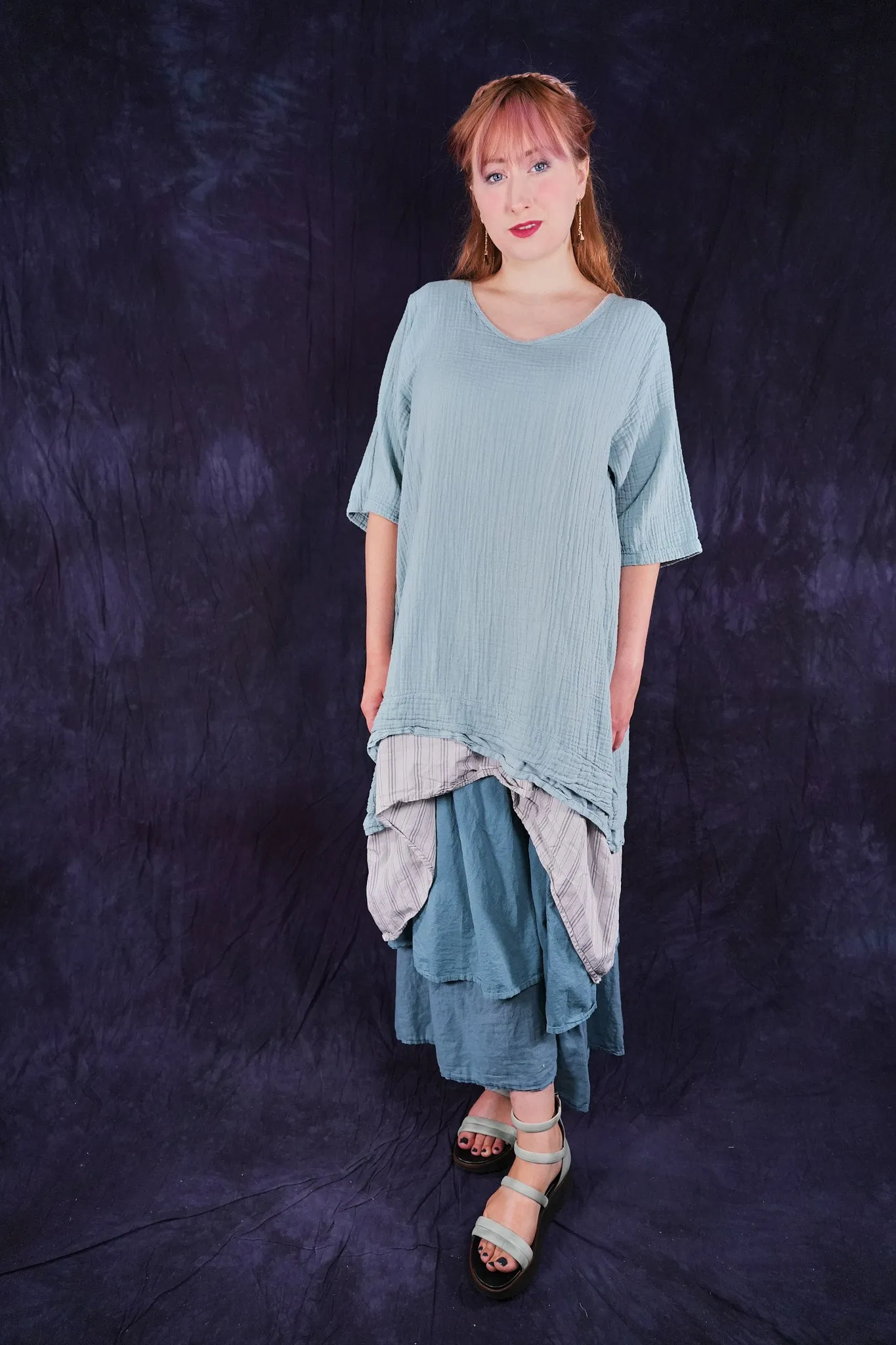 2372 Gauze Tier Tunic W/ Lawn Tier Early Sky