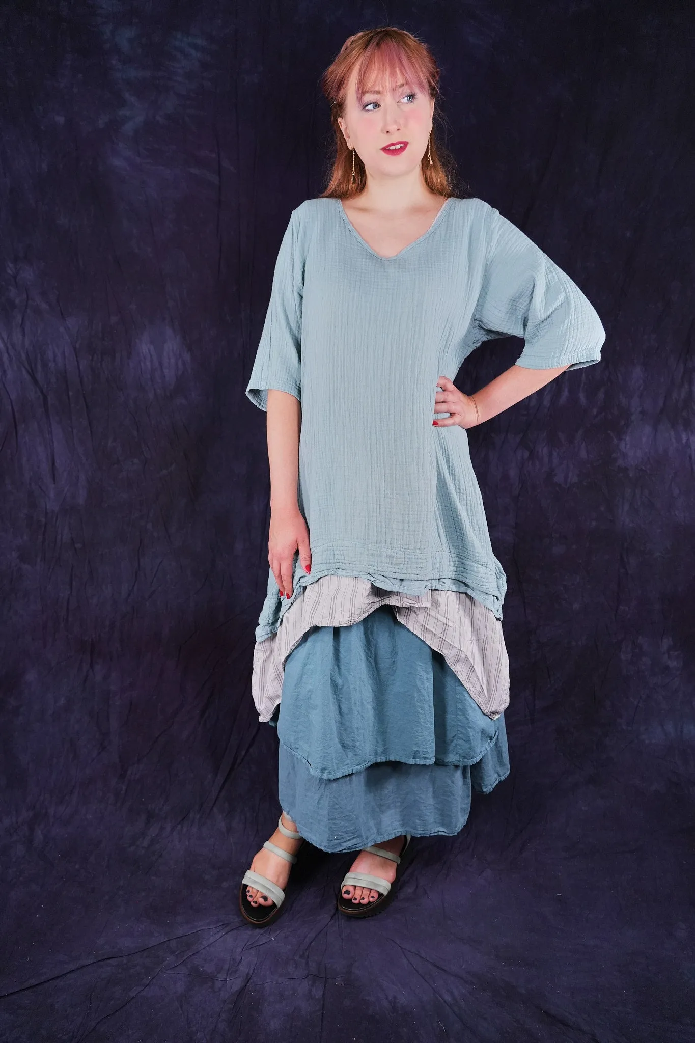 2372 Gauze Tier Tunic W/ Lawn Tier Early Sky
