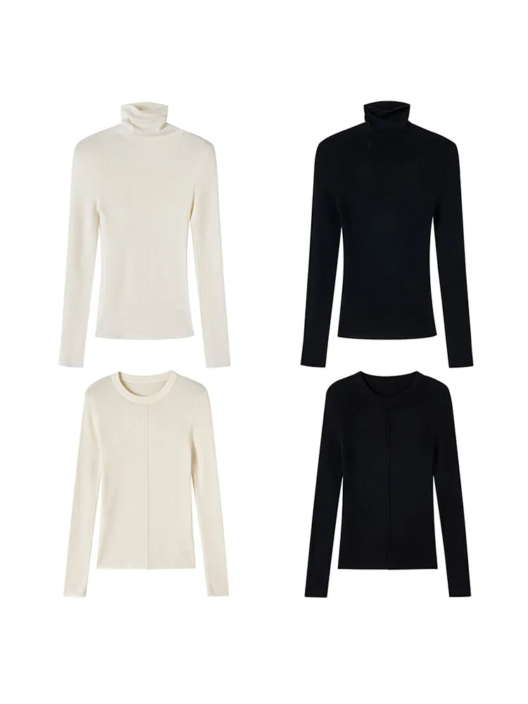 2Type Crew-Neck High-Neck Simple Slim Knit