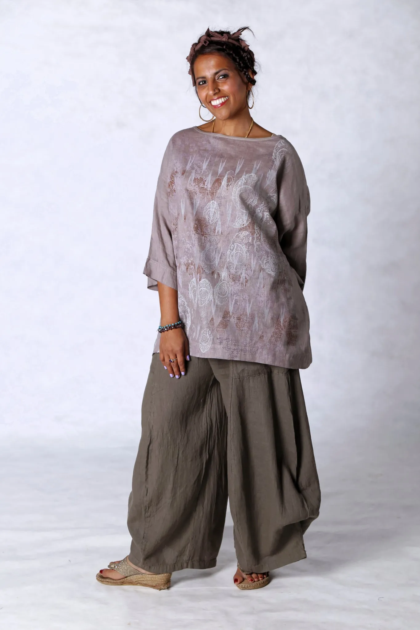 3243 Linen Billow Pant Bark-U