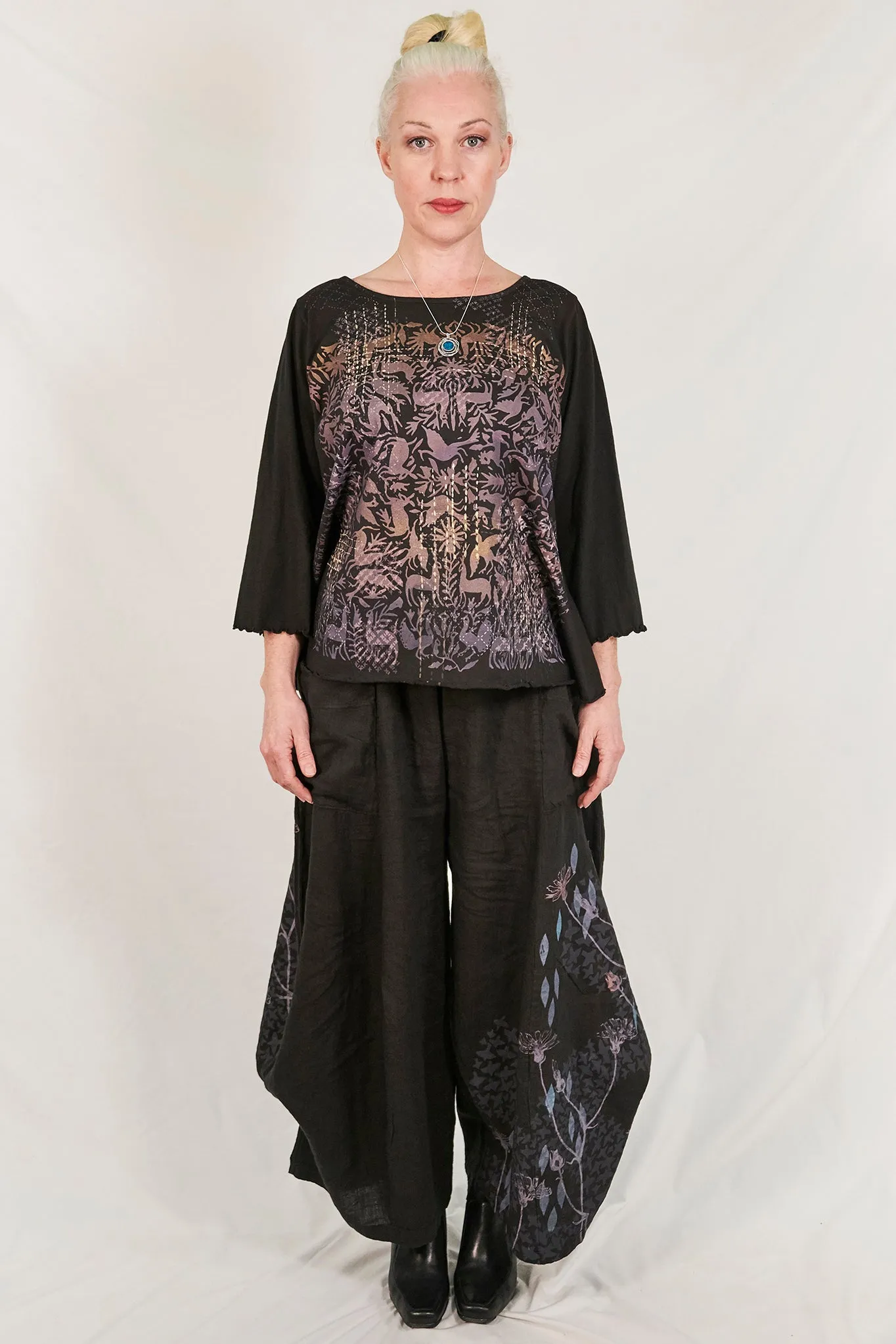 3243  Linen Billow Pant Black-P