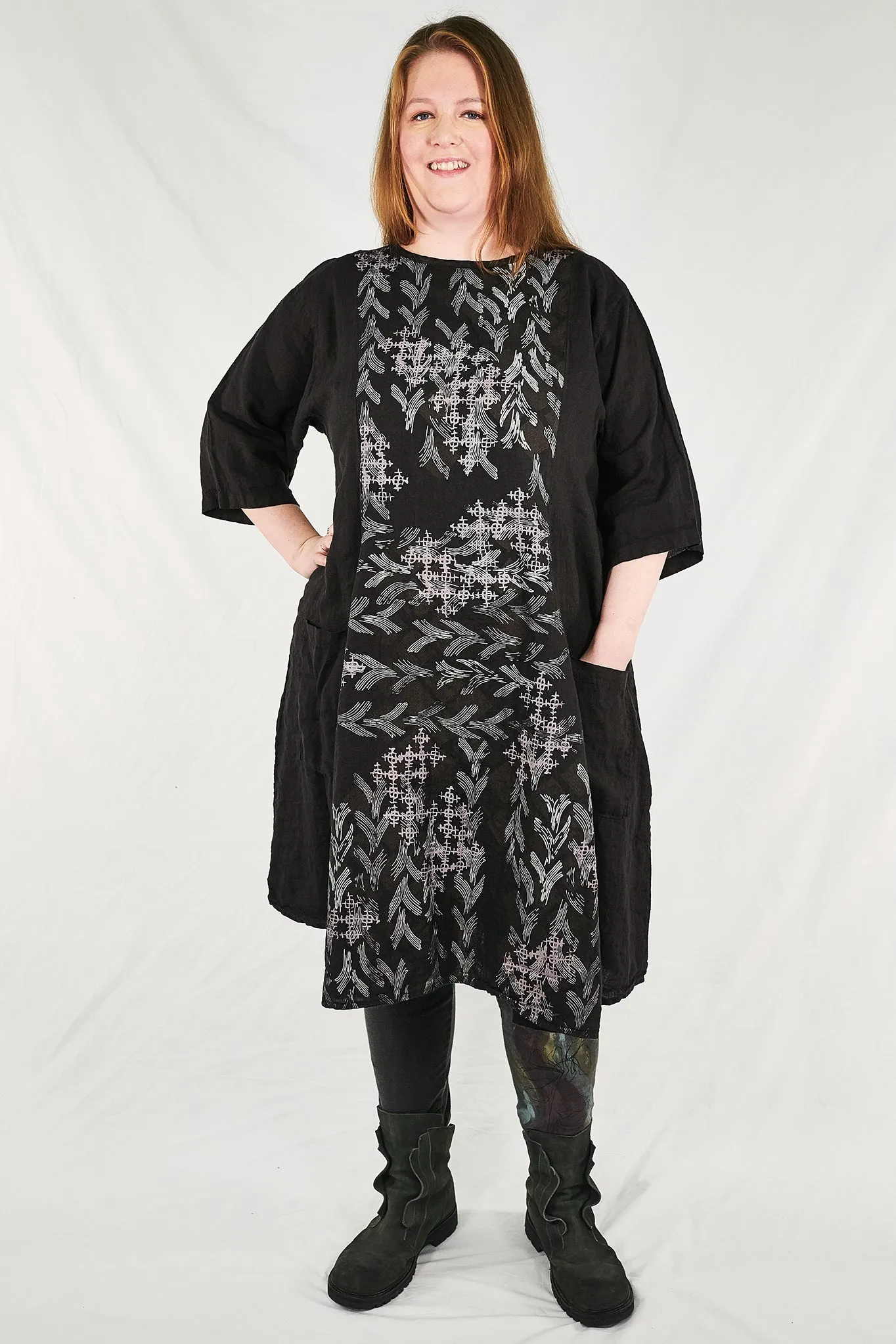 7212  Beautiful Day Linen Dress-Black-Serape Stitches -P