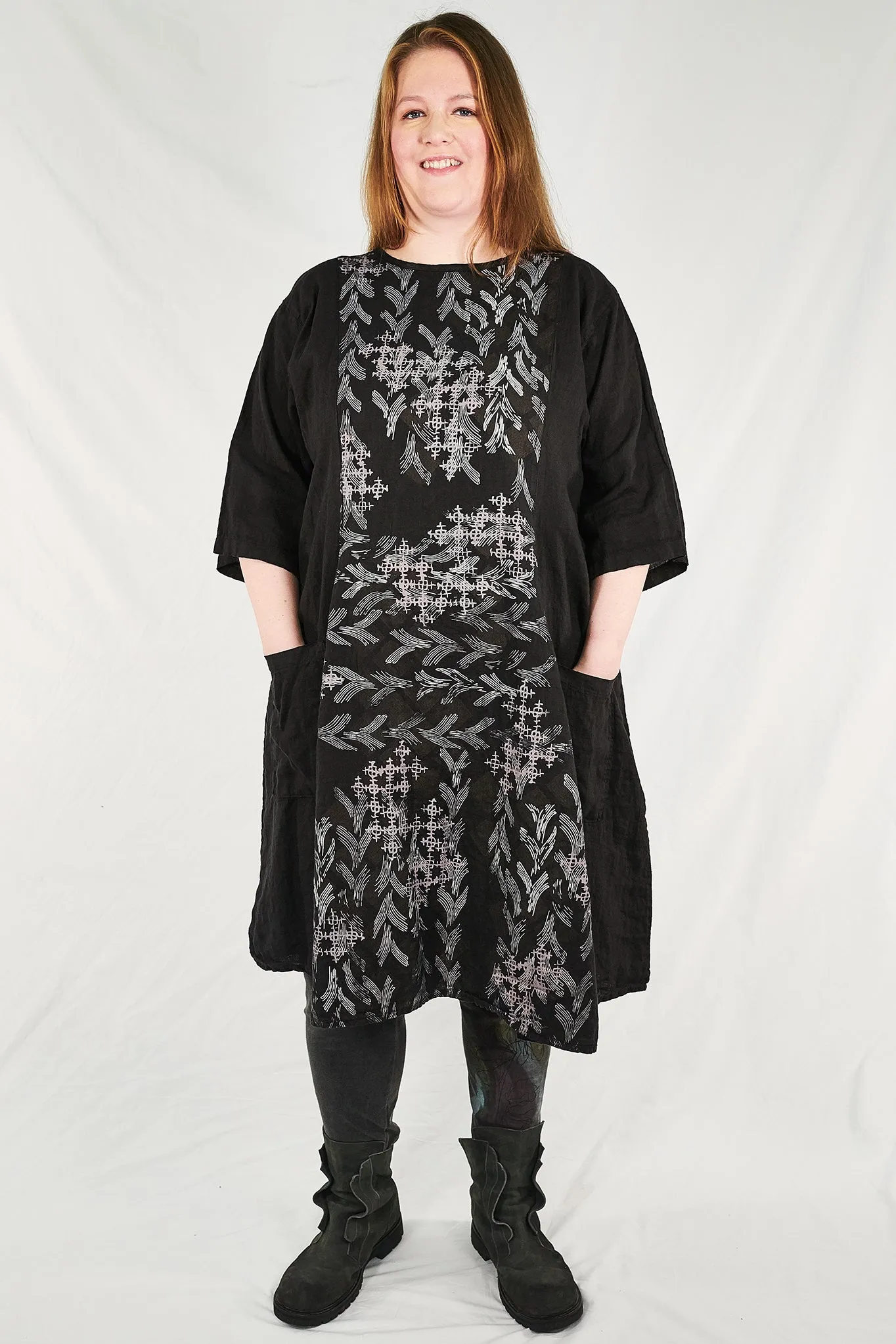 7212  Beautiful Day Linen Dress-Black-Serape Stitches -P