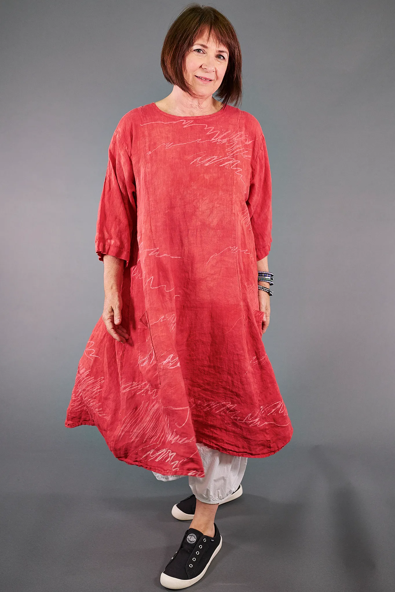 7212 Hand Dyed Summer Linen Dress-Coral-P