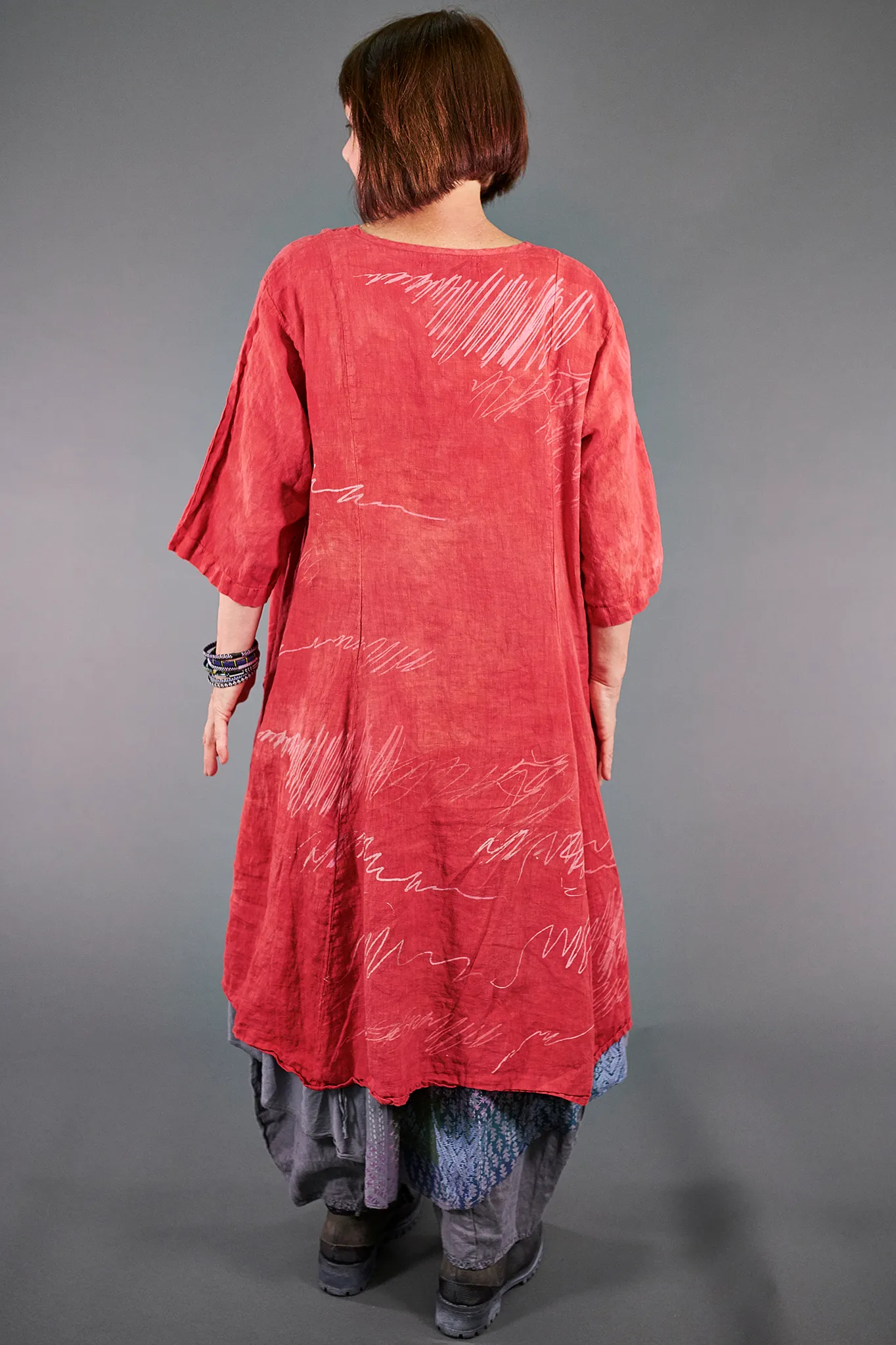 7212 Hand Dyed Summer Linen Dress-Coral-P