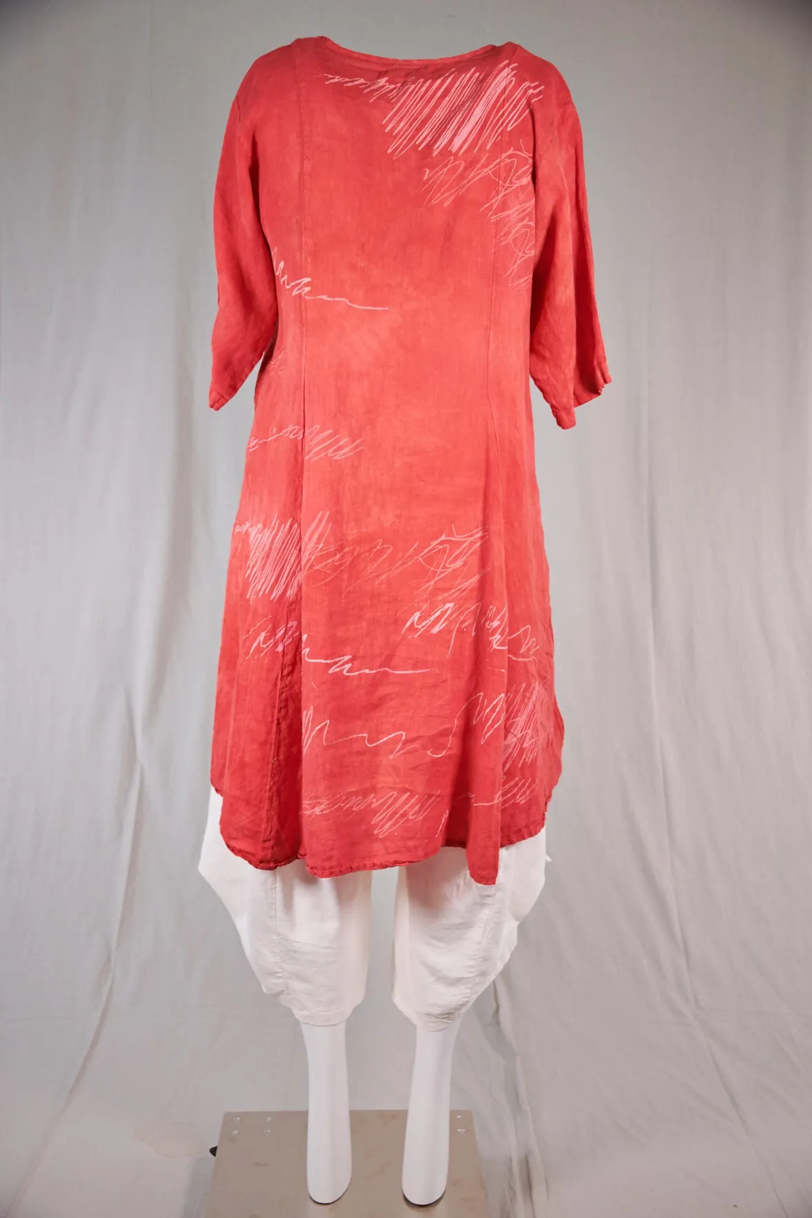 7212 Hand Dyed Summer Linen Dress-Coral-P