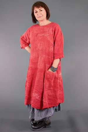 7212 Hand Dyed Summer Linen Dress-Coral-P
