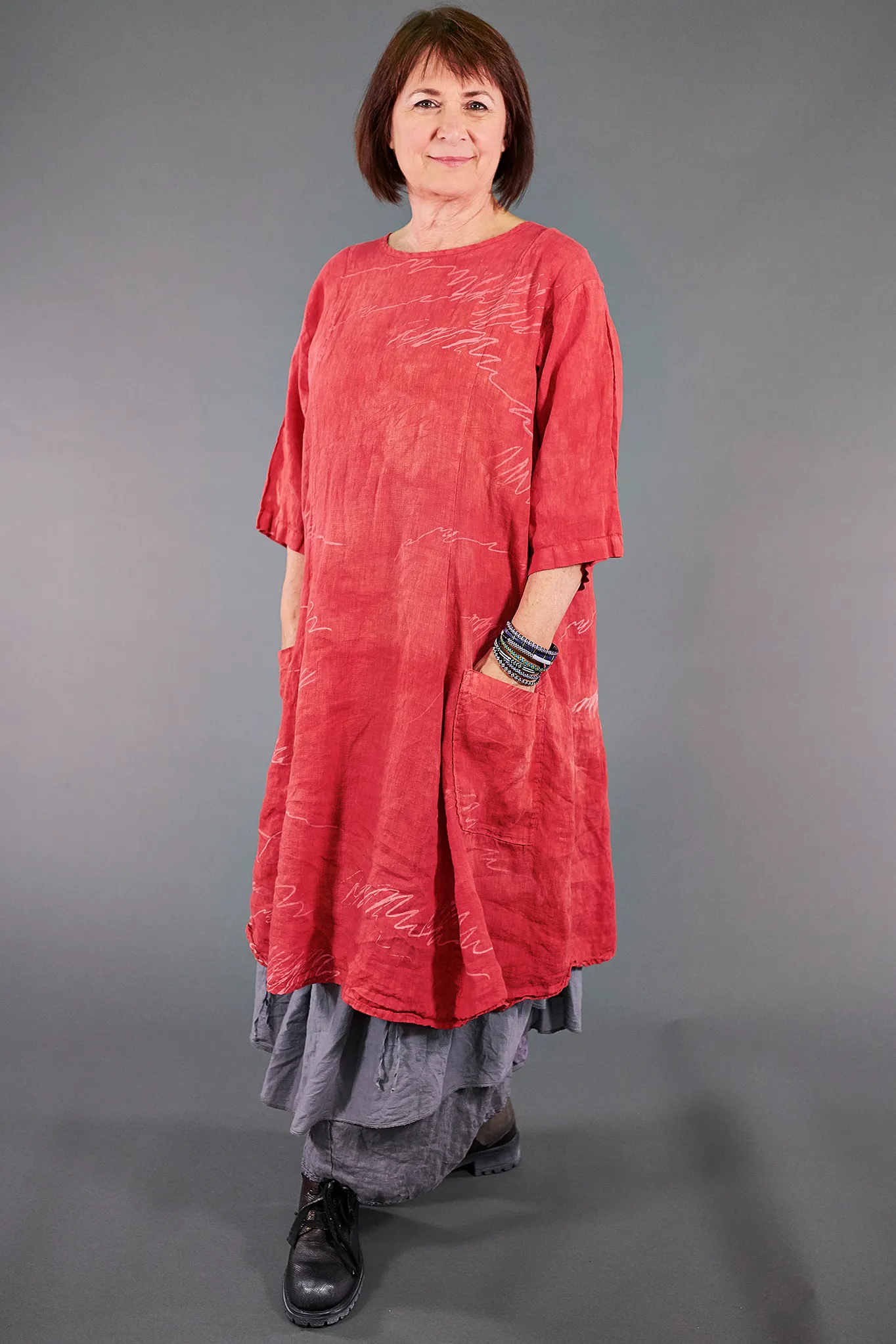 7212 Hand Dyed Summer Linen Dress-Coral-P