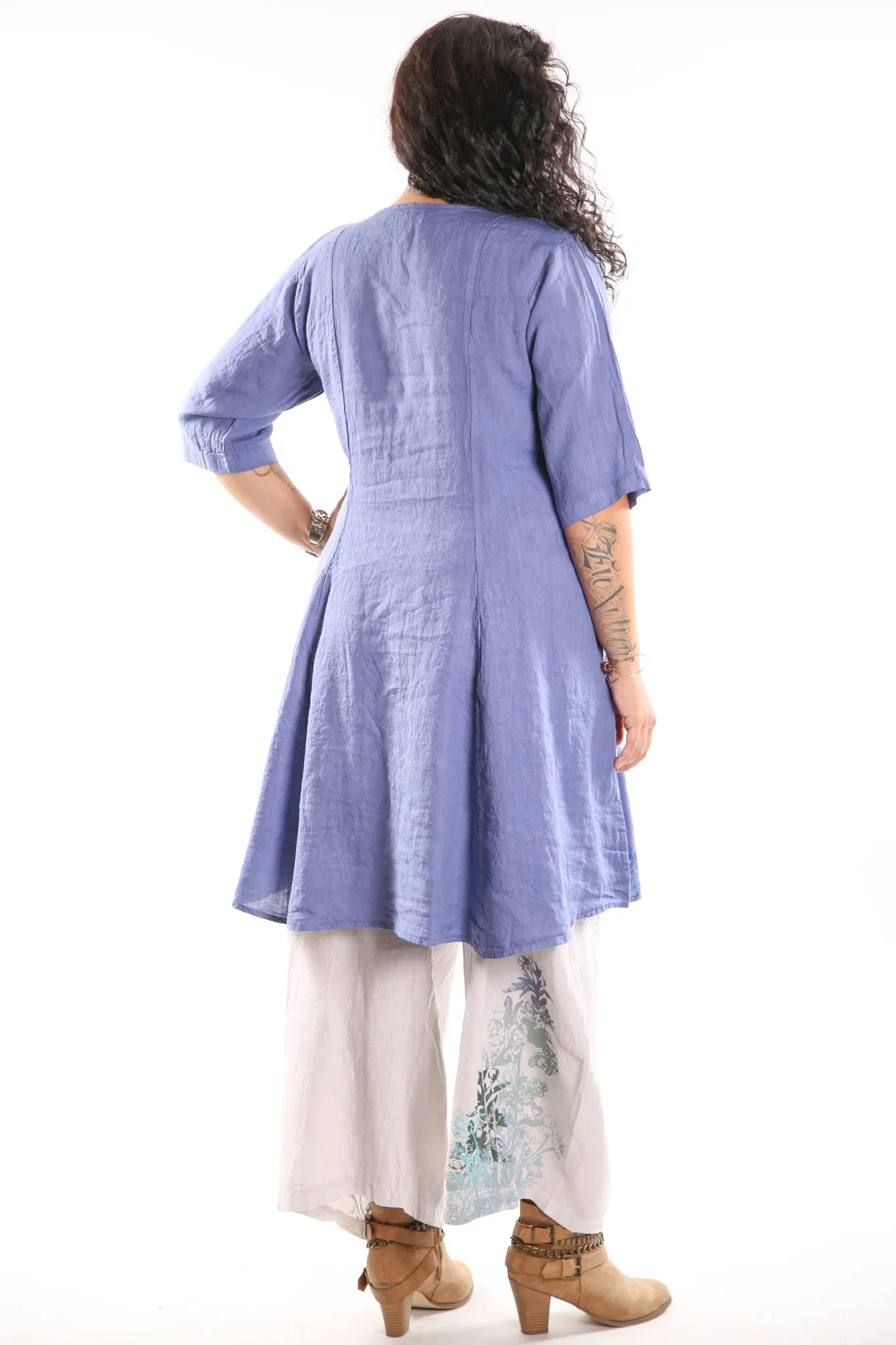 7212 Linen Beautiful Days Dress-Dark Periwinkle-P-wildflower/clouds