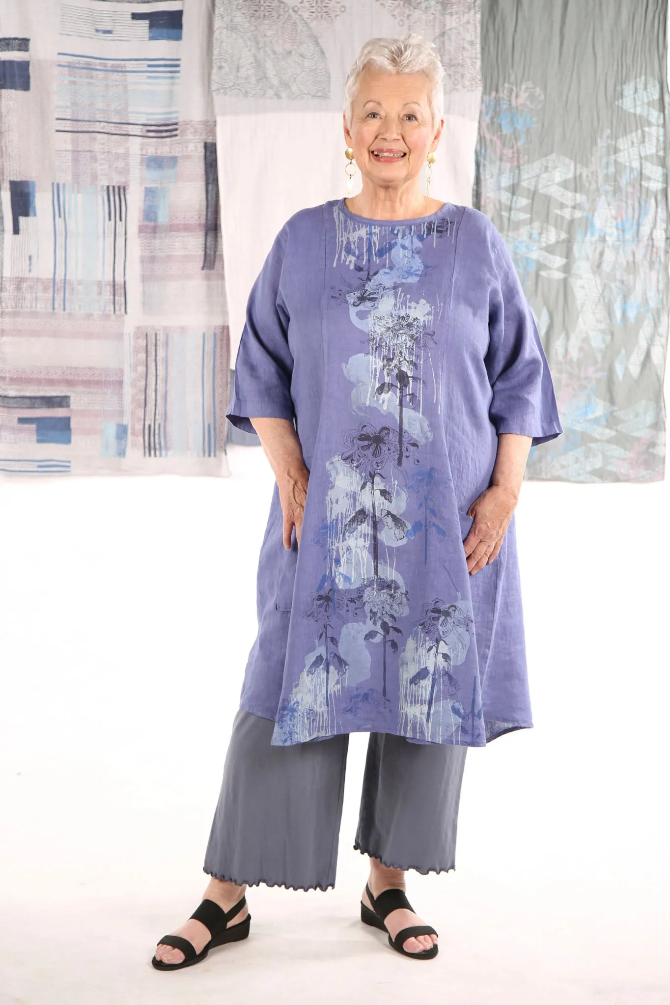 7212 Linen Beautiful Days Dress-Dark Periwinkle-P-wildflower/clouds