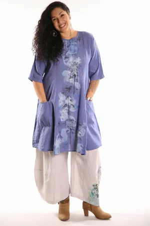 7212 Linen Beautiful Days Dress-Dark Periwinkle-P-wildflower/clouds