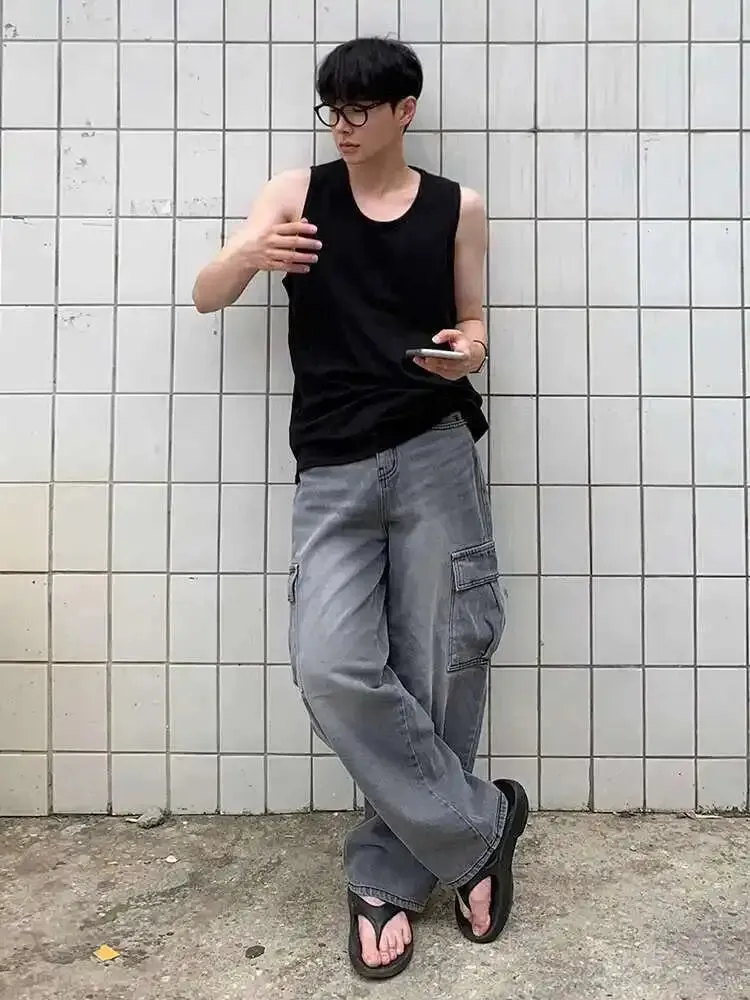 ADVBRIDGE  -  Men's T-shirts Sleeveless 2025 Summer Niche Design Loose Round Neck Trendy Solid Color Simple Male Clothing Tank Tops