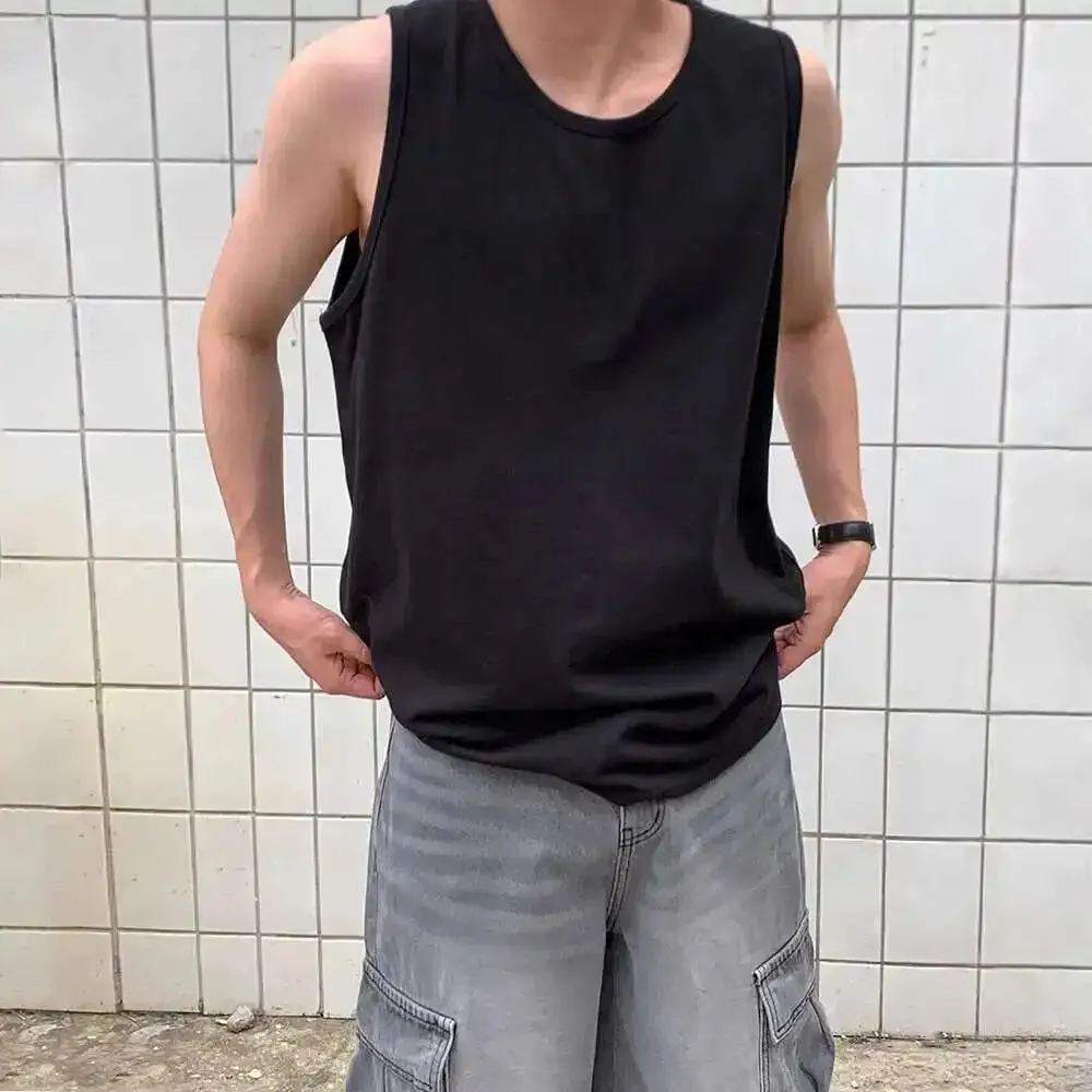 ADVBRIDGE  -  Men's T-shirts Sleeveless 2025 Summer Niche Design Loose Round Neck Trendy Solid Color Simple Male Clothing Tank Tops