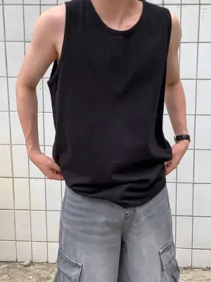 ADVBRIDGE  -  Men's T-shirts Sleeveless 2025 Summer Niche Design Loose Round Neck Trendy Solid Color Simple Male Clothing Tank Tops