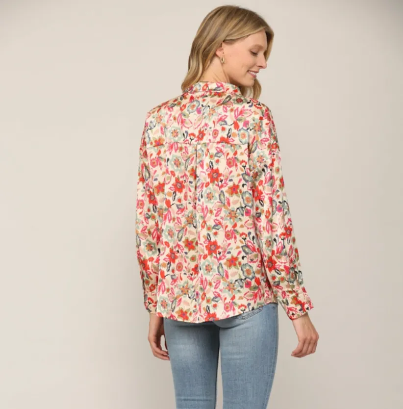 Ally Abstract Print Button Down Shirt-FINAL SALE