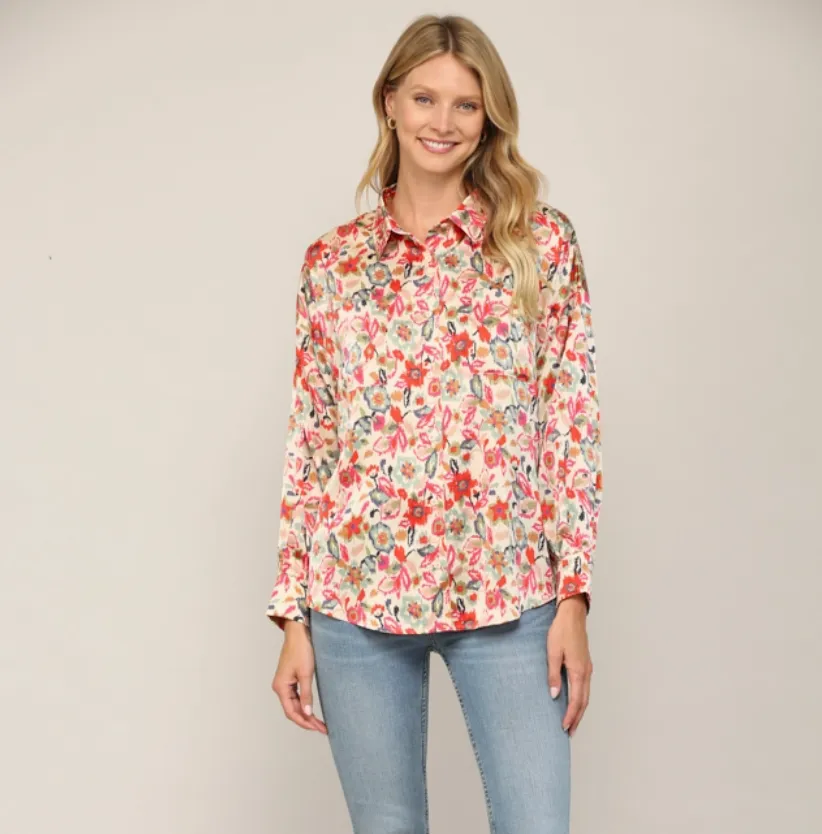 Ally Abstract Print Button Down Shirt-FINAL SALE