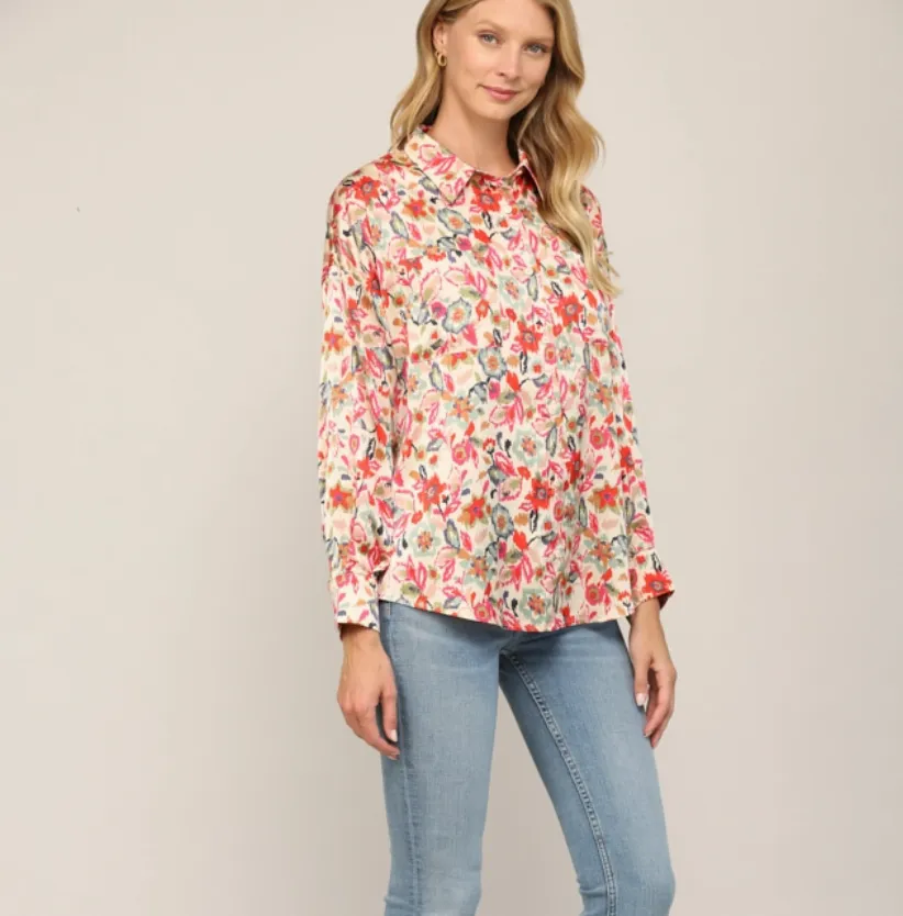 Ally Abstract Print Button Down Shirt-FINAL SALE