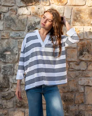 Amelia Cuff Tee in Navy Stripe