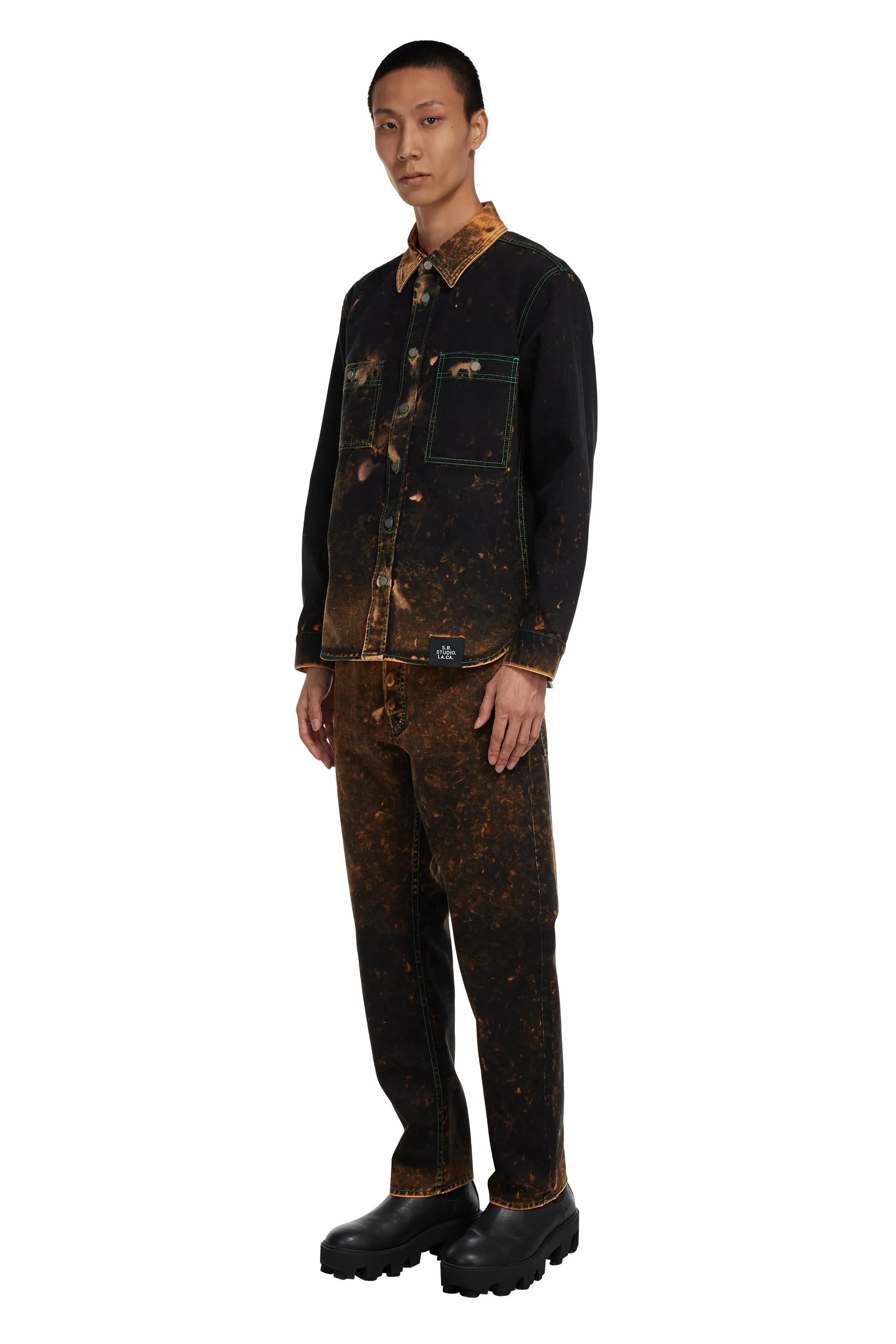 AP LONG SLEEVE BUTTON DOWN SHIRT WITH CONTRAST STITCHING AND IO WASH