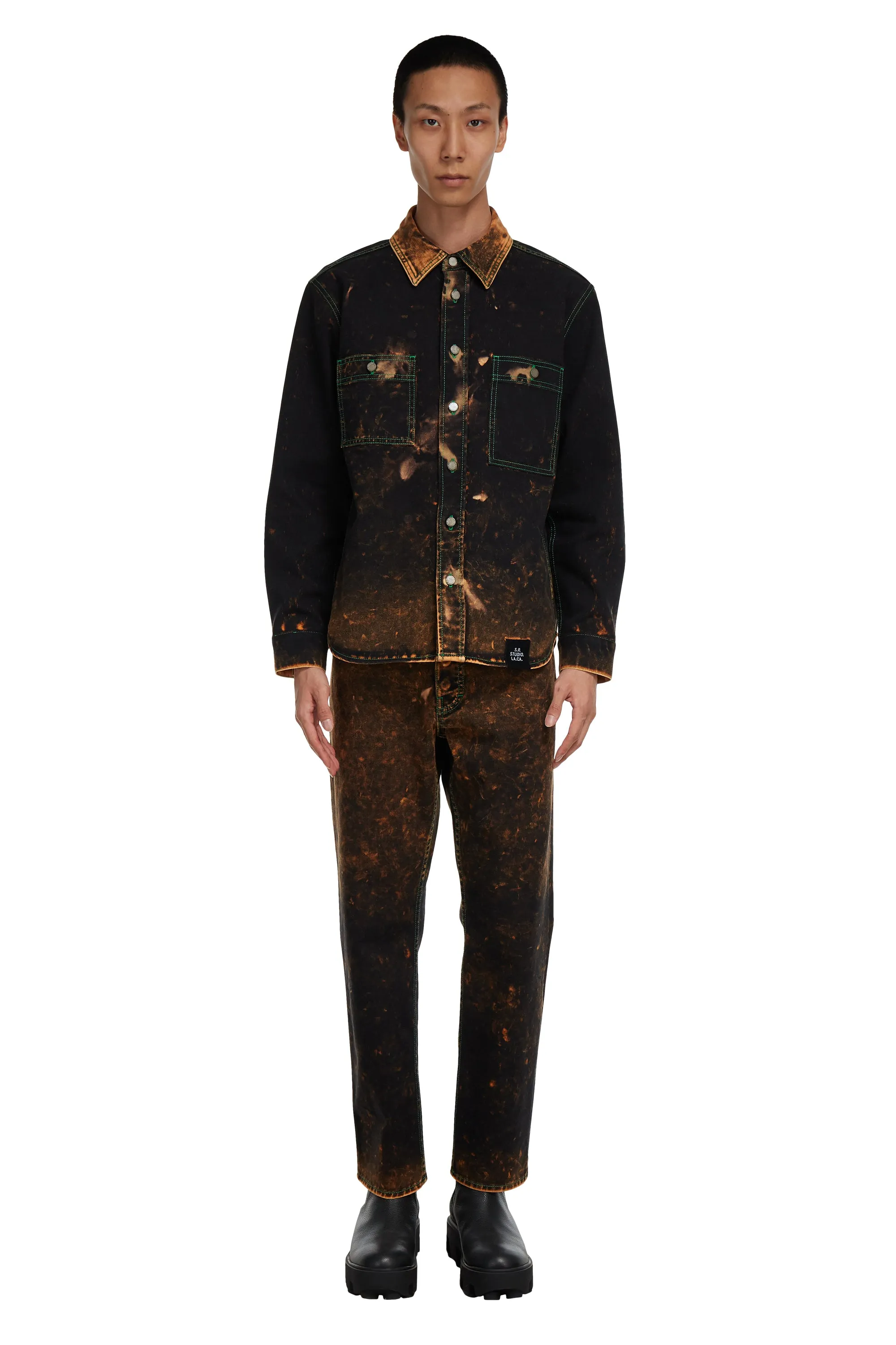 AP LONG SLEEVE BUTTON DOWN SHIRT WITH CONTRAST STITCHING AND IO WASH