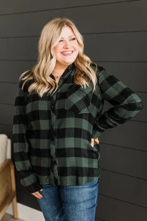 As You Were Plaid Button Top- Hunter Green