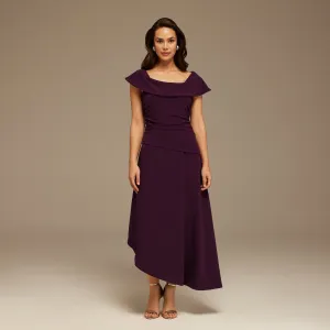 Asymmetric Off-Shoulder Draped Midi Dress