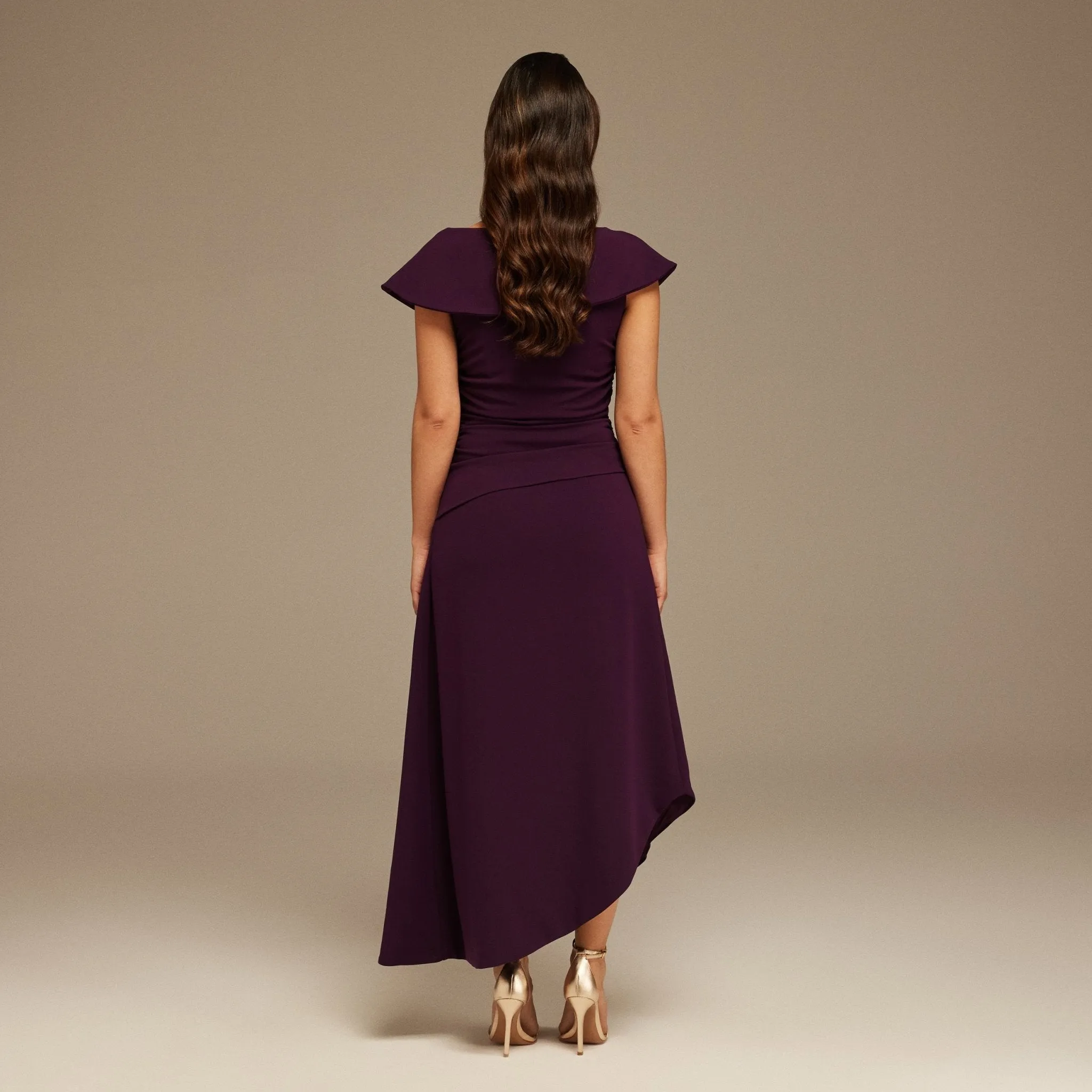 Asymmetric Off-Shoulder Draped Midi Dress
