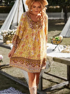 Aurina Boho Dress - Yellow