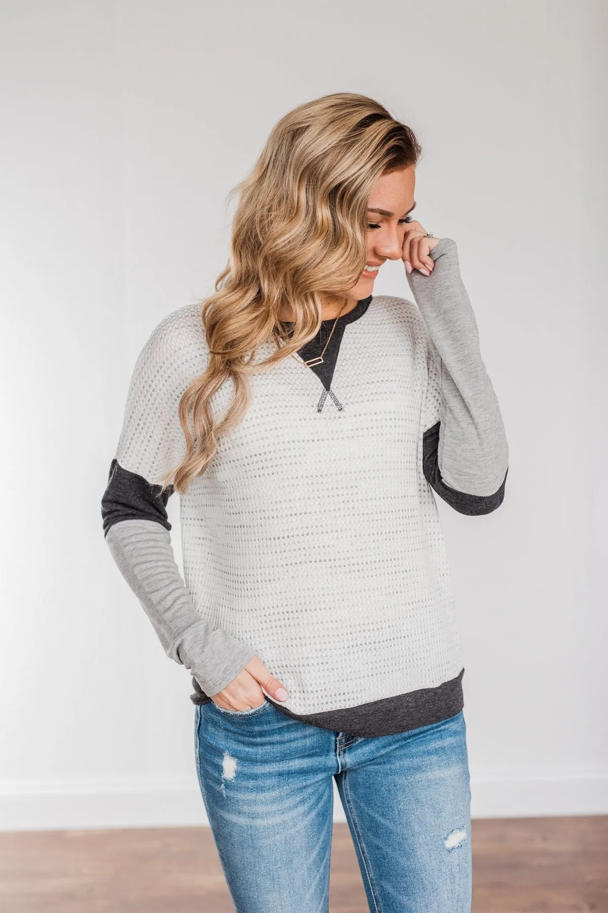 Be Merry Long Sleeve Top- Ivory & Charcoal