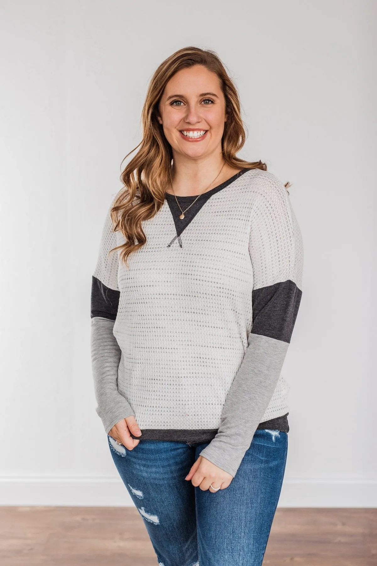 Be Merry Long Sleeve Top- Ivory & Charcoal