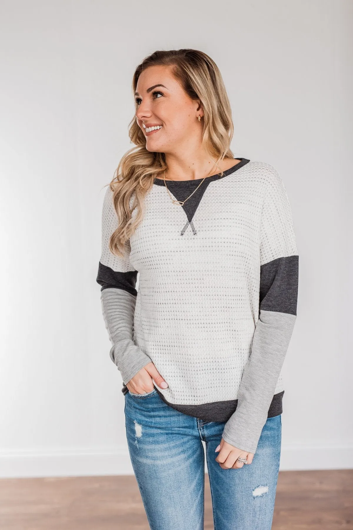Be Merry Long Sleeve Top- Ivory & Charcoal
