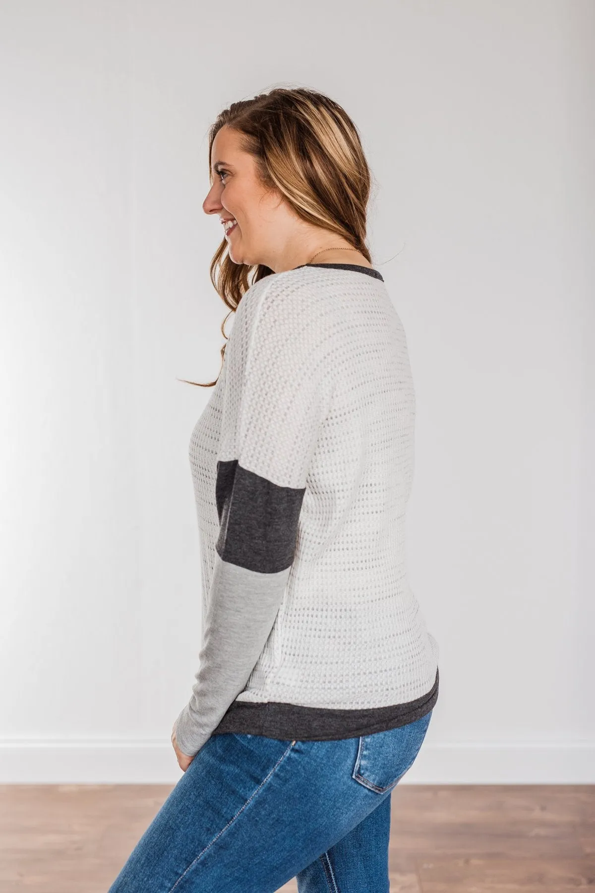 Be Merry Long Sleeve Top- Ivory & Charcoal