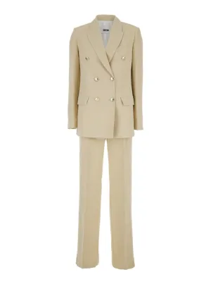 Beige Double-Breasted Suit With Notched Revers