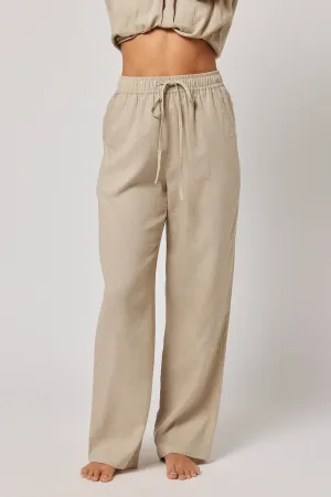 Beige Linen Drawstring Trousers