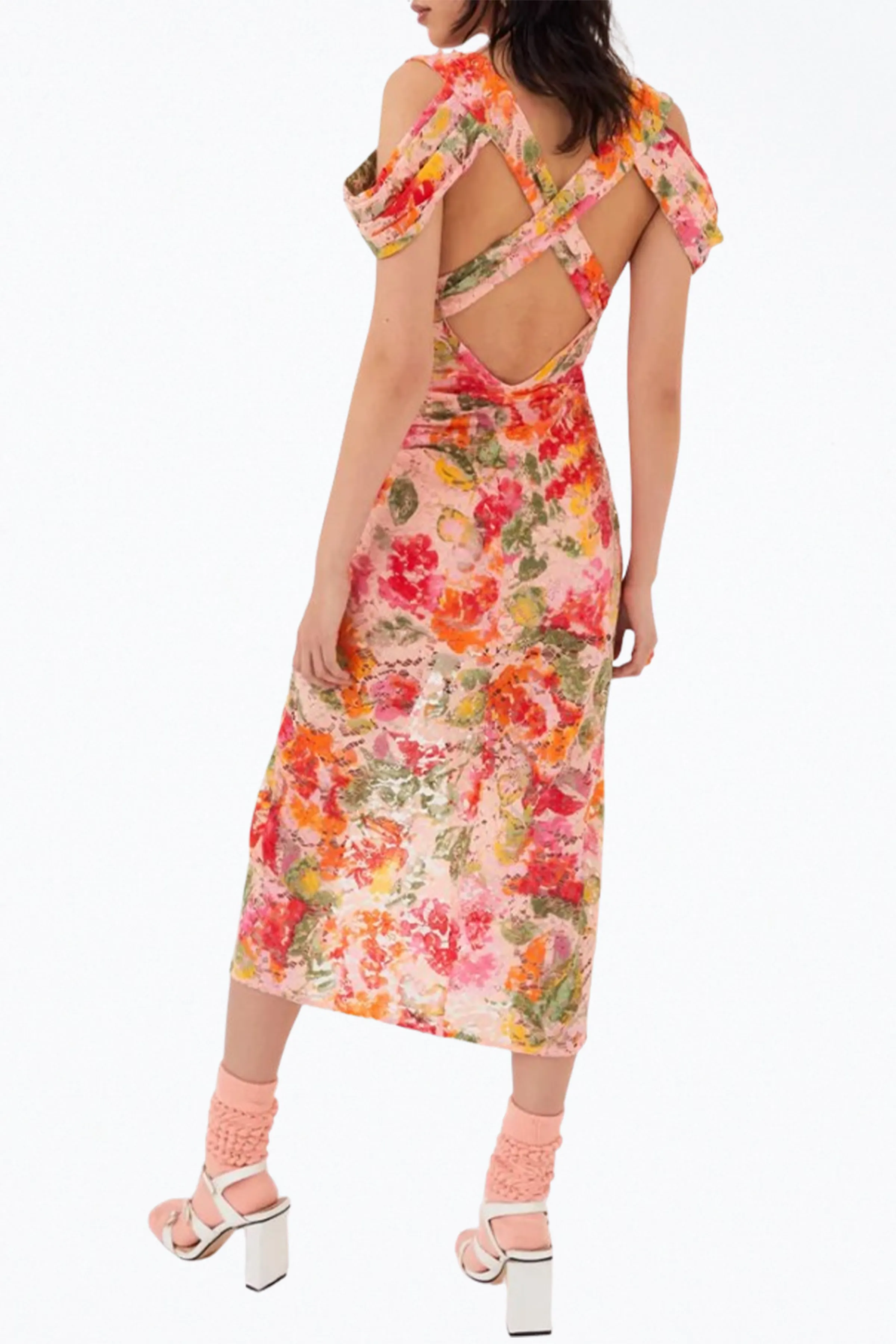 BETH FLORAL CORDED LACE MIDI DRESS