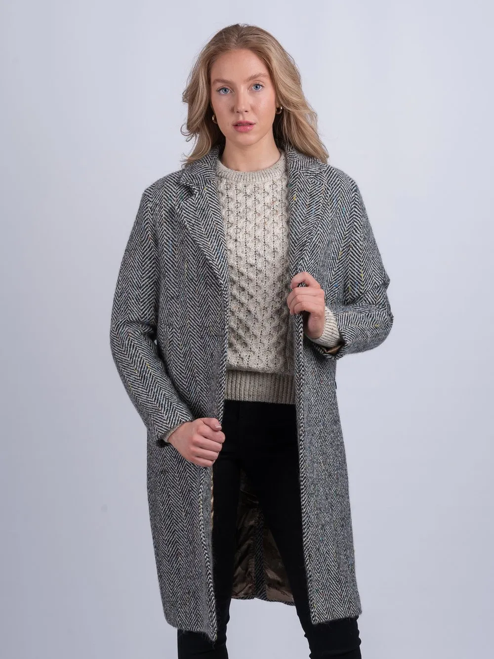 Black and White Herringbone City Coat